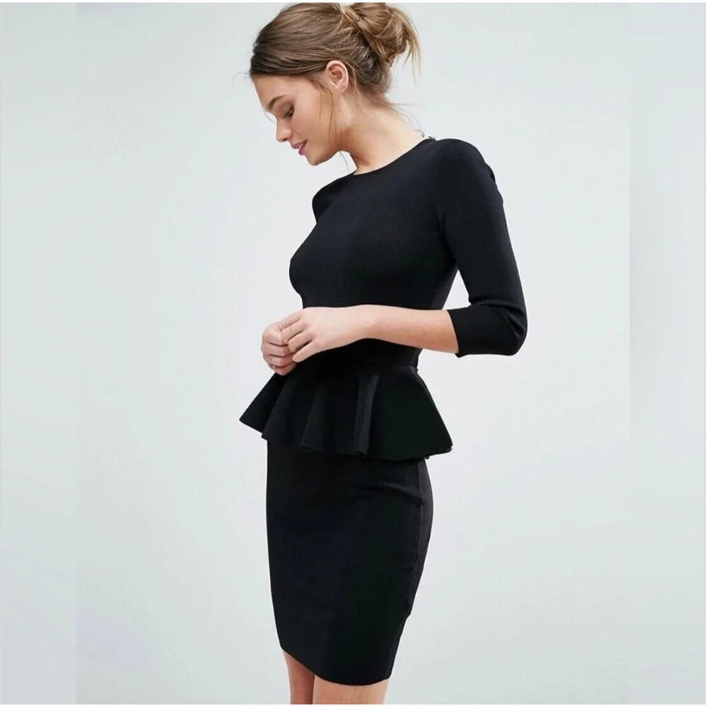 Ted Baker Jamnie Peplum Knitted Pencil Dress Professional LBD Size 3 (US 8)